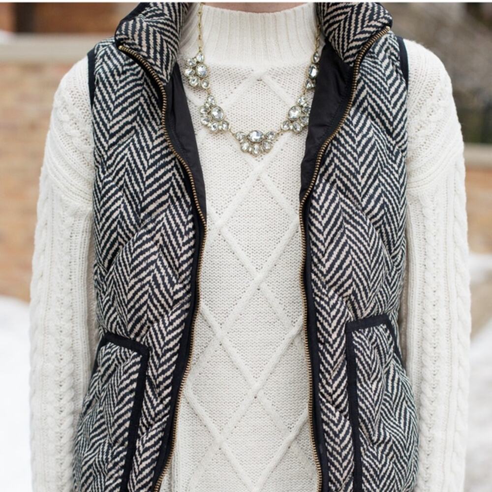 EUC J. Crew Excursion HOUNDSTOOTH Quilted Puffer Vest Gray Black Size XS